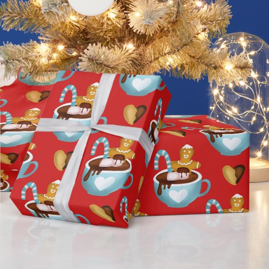 Kerstmugs met warme chocolade en koekjes cadeaupapier (Feestdagen)
