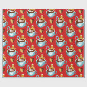 Kerstmugs met warme chocolade en koekjes cadeaupapier (Vlak)