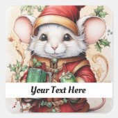 Kerstmuis 1 Jouw tekst hier Vierkante Sticker (Voorkant)