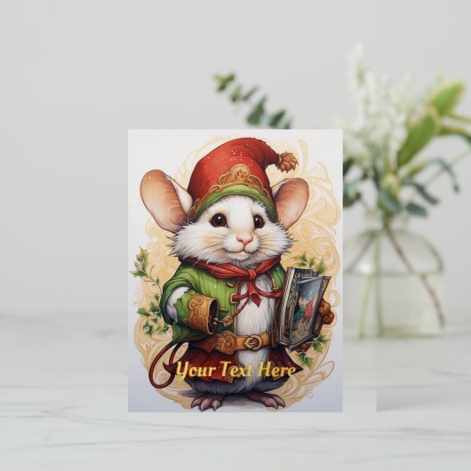 Kerstmuis 2 folie feestdagen briefkaart (Staand Voorkant)
