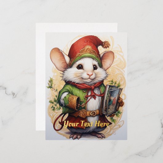 Kerstmuis 2 folie feestdagen briefkaart (Voorkant / Achterkant)