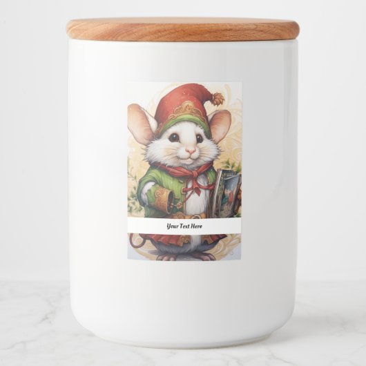 Kerstmuis 2 Jouw tekst hier Voedselcontainer Etiket (Voorkant)