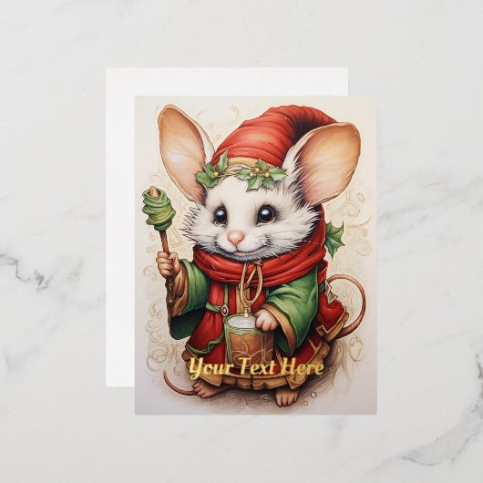 Kerstmuis 3 folie feestdagen briefkaart (Voorkant / Achterkant)