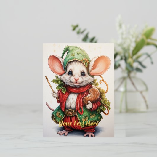 Kerstmuis 46 folie feestdagen briefkaart (Staand Voorkant)