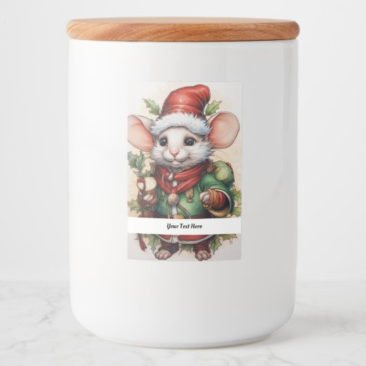 Kerstmuis 50 Jouw tekst hier Voedselcontainer Etiket (Voorkant)
