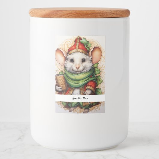 Kerstmuis 5 Jouw tekst hier Voedselcontainer Etiket (Voorkant)
