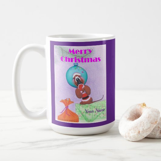 Kerstmuis die Prettig Kerstfeest wenst  Koffiemok (Met donut)