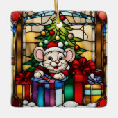 Kerstmuis in Cadeaus Faux Glas in lood Keramisch Ornament (Voorkant)