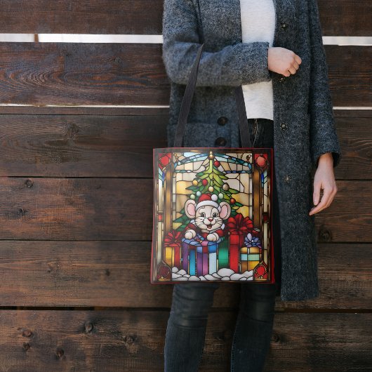 Kerstmuis in Cadeaus Faux Glas in lood Tote Bag