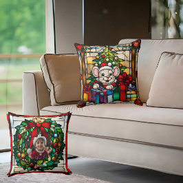Kerstmuis in cadeaus namaak glas-in-lood kussen