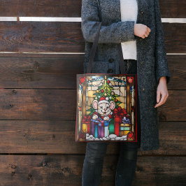 Kerstmuis in cadeaus nepgeglazuurd glas tote bag