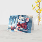 Kerstmuis in de winter raam Kaart (Gele Bloem)