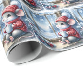 Kerstmuis in het raam met warme cacao cadeaupapier (Rol Hoek)