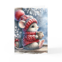 Kerstmuis in het raam met warme cacao