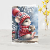 Kerstmuis in het raam met warme cacao kaart (Gele Bloem)