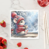 Kerstmuis in het raam met warme cacao servet (Insitu)