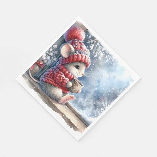 Kerstmuis in het raam met warme cacao servet (Hoek)