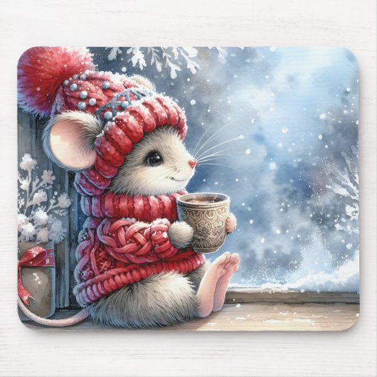 Kerstmuis in het raam muismat (Voorkant)