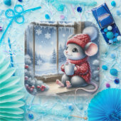 Kerstmuis in het raam papieren bordje (Feest)