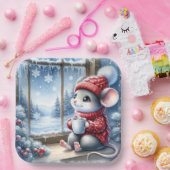 Kerstmuis in het raam papieren bordje (Feest)