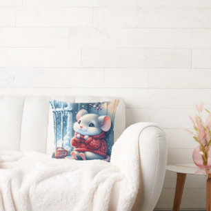 Kerstmuis in het winterraam kussen