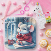 Kerstmuis in het winterraam papieren bordje (Feest)