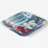 Kerstmuis in het winterraam papieren bordje (Gebogen)