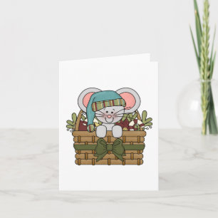 Kerstmuis in mandje feestdagen kaart