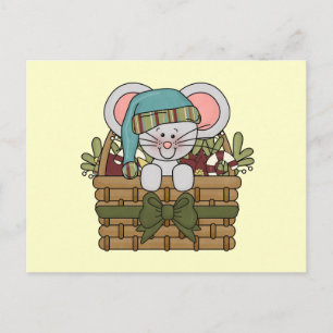 Kerstmuis in mandje feestdagenkaart