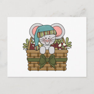 Kerstmuis in mandje feestdagenkaart