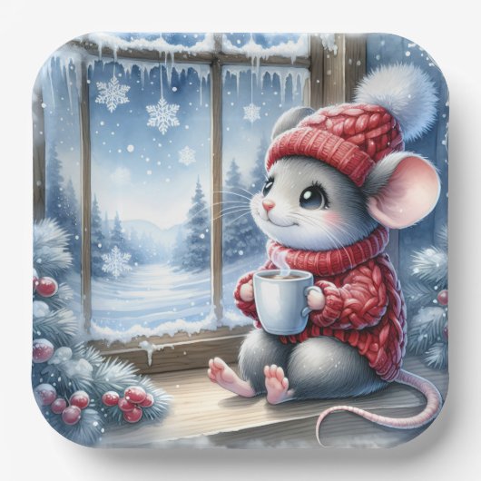 Kerstmuis in raam papieren bordje (Voorkant)
