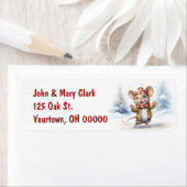 Kerstmuis in sneeuwvlokken etiket (Insitu)