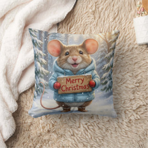 Kerstmuis in Winterwoud Kussen