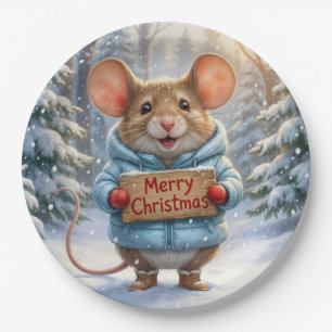 Kerstmuis in Winterwoud Papieren Bordje