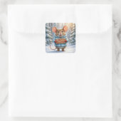 Kerstmuis in Winterwoud Vierkante Sticker (Tas)