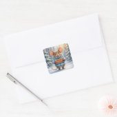 Kerstmuis in Winterwoud Vierkante Sticker (Envelop)