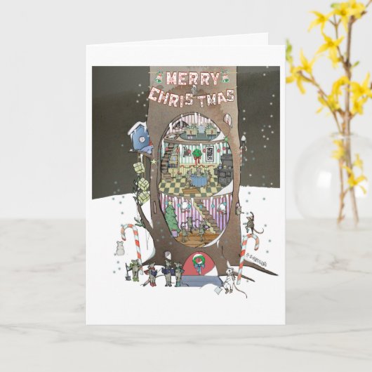 kerstmuis kaart (Gele Bloem)