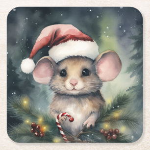 Kerstmuis Kartonnen Onderzetters