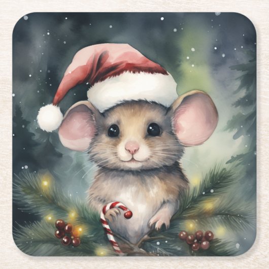 Kerstmuis Kartonnen Onderzetters (Voorkant)