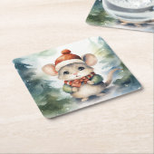 Kerstmuis Kartonnen Onderzetters (Schuin)