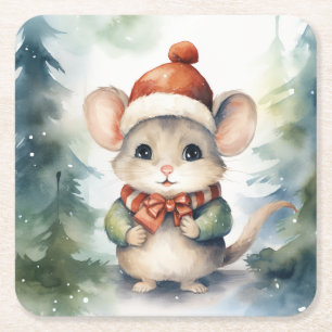 Kerstmuis Kartonnen Onderzetters