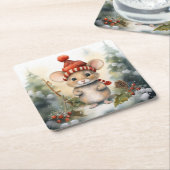 Kerstmuis Kartonnen Onderzetters (Schuin)