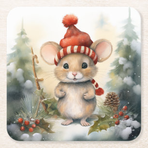 Kerstmuis Kartonnen Onderzetters