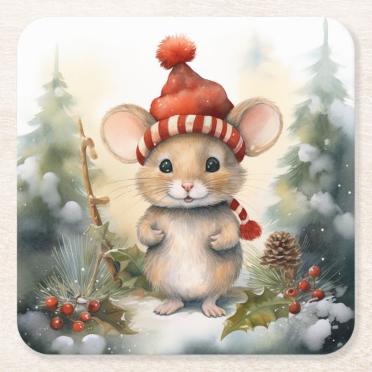 Kerstmuis Kartonnen Onderzetters (Voorkant)