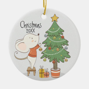 kerstmuis keramisch ornament
