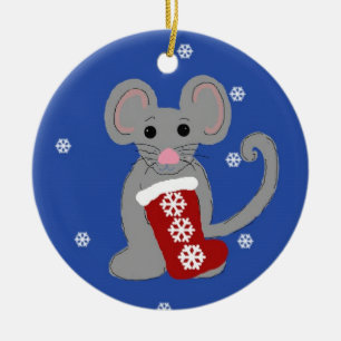kerstmuis keramisch ornament