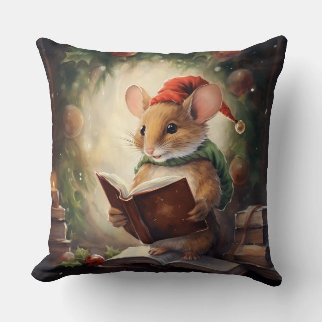 Kerstmuis lezend kussen (Voorkant)
