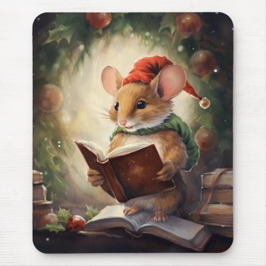 Kerstmuis lezend muismat (Voorkant)