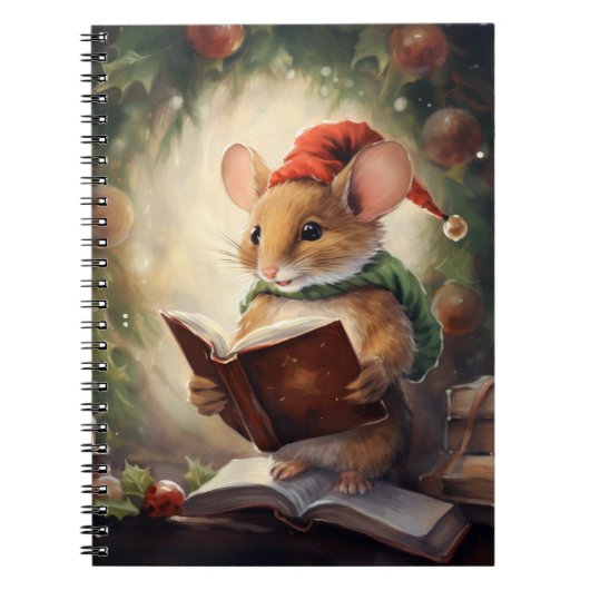 Kerstmuis lezend notitieboek (Voorkant)