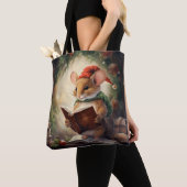 Kerstmuis lezend tote bag (Dichtbij)
